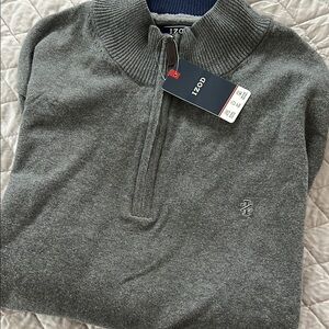 Izod Gray Zip Up Sweater with Classic Knit Design